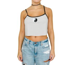 Cider Y2k Gray Yin Yang Ribbed Knit Cropped Cami Cute Medium