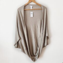 NWT J Jill Linen Blend Knit Shrug Cardigan Open Front Khaki Tan One Size $59