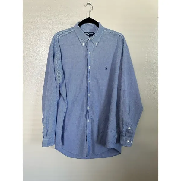 Men's Ralph Lauren Polo Blue & White Check Gingham- Blake Fit- Size XL- 16 1/2
