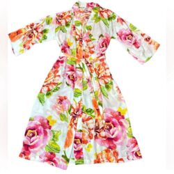 Natori Women’s Classic Colorful Floral Printed Tie Robe  Size Medium