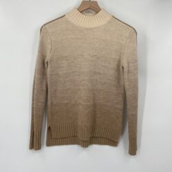 Athleta Merino Wool Sweater Ombre Sunset Mockneck Pullover Ribbed Cream Tan XXS