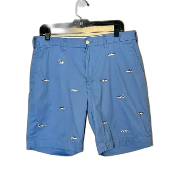 Polo Ralph Lauren Preppy Blue Shorts Embroidered Fish Motif 34 Waist 9" Inseam