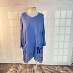 Logo Lori Goldstein blue long sleeve faux layered sequin hem jersey tunic