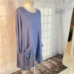 Logo Lori Goldstein blue long sleeve faux layered sequin hem jersey tunic