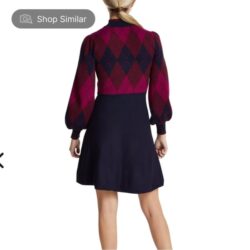 Eliza J Mock Neck Puff Sleeve Argyle Long Sleeve Sweater Dress in Navy Sz L