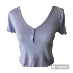 Blue Henley short sleeve cropped top size Small