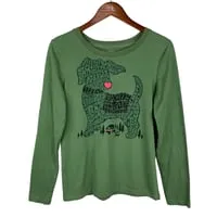 Sahalie Saturday Market Tee Long Sleeve Top Green Happy Trails Dog Women's L