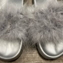 Grey Fluffy Slipper Slides Size 9-10