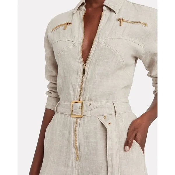 WeWoreWhat Beige Utility Linen Jumpsuit Boilersuit Size Small - Image 2