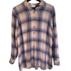 J. Jill Womens S Pastel Pink & Blue Soft and Flowy
Button Down Flannel Top