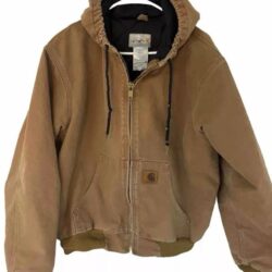 Carhartt Jacket Mens M Brown Tan Hooded Duck Canvas Quilt Lined 376 51 Y2K