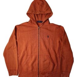 Polo Ralph Lauren Vintage Orange Full Zip Hoodie Mens Medium M Blue Pony