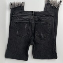 Free People Jeans Women 26 Black Skinny Stretch Distressed Ripped Frayed Raw Hem