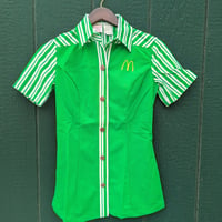 Vtg 70s Crest Green McDonalds Women Uniform Shirt Short Sleeve Sz 4 Modern Sz 0