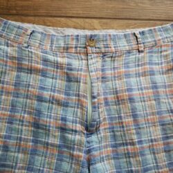 Peter Millar Shorts Mens 34 Blue Golf 100% Linen Seaside Madras Lightweight