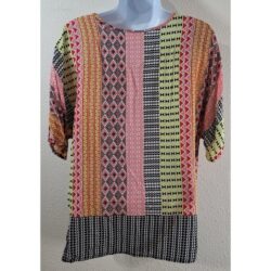 Cato Pink Black Yellow Geo Print Short Batwing Sleeve Large Lightweight Flowy