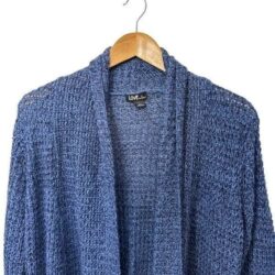 Love by Chelsea Women’s Knit Blue Open Shawl Long Line Cardigan with Pockets, L