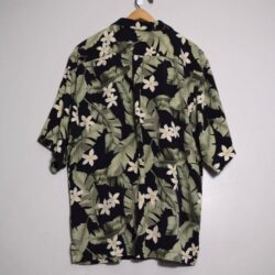 Jamaica Jaxx 100% Silk Medium Hawaiian Shirt Black Tropical Camp Short Sleeve