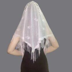**NEW** Traditional Long White Rose Chapel Veil Mantilla – Catholic Latin Mass