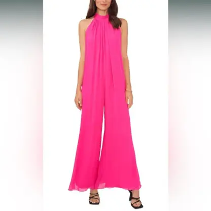 NWT Vince Camuto Pink Flowy Wide Leg Halter Jumpsuit Size Small