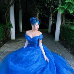 Royal Blue Off Shoulder Fluffy Corset Ball Gown Quinceanere Prom Dress