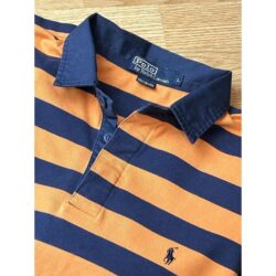 Polo Ralph Lauren Rugby Shirt Mens Large Short Sleeve Blue Orange Striped