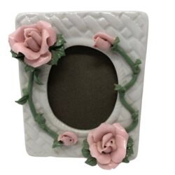 Memorial Rose Frame and Tea Candle Holder Set Ceramic Vintage