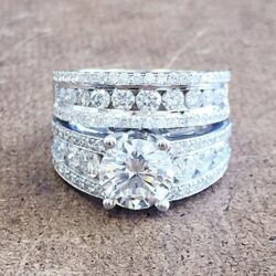 Bague Eternity Full CZ Diamonds Silver Plated Couple Chunky Ring Set, UNVN12286