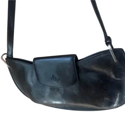 Monsac black leather small cocktail purse handbag baguette - Image 3