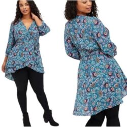 Torrid size 3X Floral Georgette Wrap Tunic Blouse High Low Hem teal pink purple