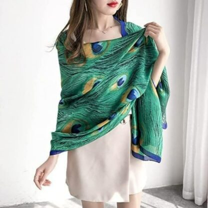COLOR POP 100% elegant Silk Peacock Pattern Scarf - Preowned mint condition