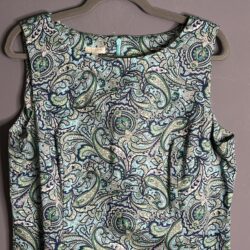 Talbots Green and Blue Paisley Print Sleeveless Sheath Dress Size 14