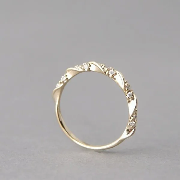 "14K Gold Plated Thin Twisted CZ Wedding Ring for Women, MLNN1118 - Image 2