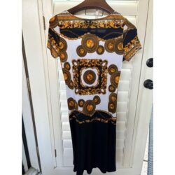 Joseph Ribkoff Size 8 Black gold chain Sleeveless Sheath  Midi Back Dress