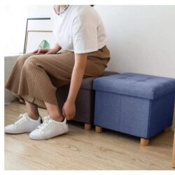 Foldable Storage Ottoman footrest- Navy Blue