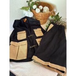 Trutus Biancarra Vest  & Short Set Black Cotton Ramie Toggle Clasp Closure