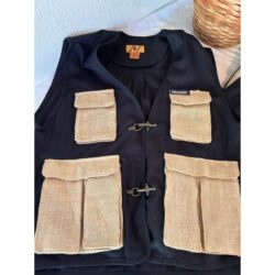 Trutus Biancarra Vest  & Short Set Black Cotton Ramie Toggle Clasp Closure