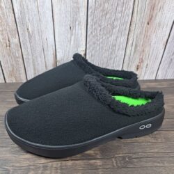 Oofos Oocoozie Slip On Mule Recovery Slipper Men’s Sz 11 Black Sherpa Vegan