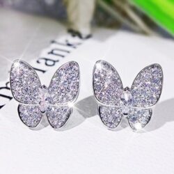 Super Shining Full Zircon Butterfly Stud 925 Silver Plated Rhinestone UNVN12489