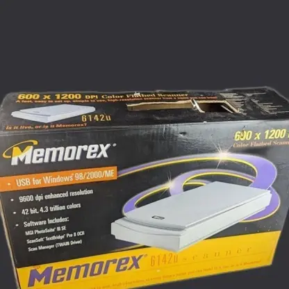 Memorex 6142U 600 x 1200 dpi 42Bit Color USB Flatbed Scanner with Power Adapter
* 42 bit color scanning
* 600 x 1200 dpi
no software included
AC adapter and USB data cord included
UPC 7-85414-10475-8
17 3/4" x 11.4" x 3.4"