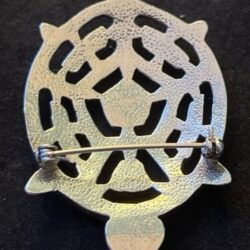Silver Tone Turtle Pin Brooch Blue Rhinestone Eyes