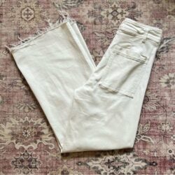 Zara Marine Straight Wide Leg Jeans Frayed Hem White 6