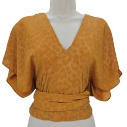 Anthropologie Current Air womans size S Mindy Dolman-sleeve wrap blouse top Gold