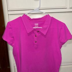 PINK Short Sleeve Polo Crop Top