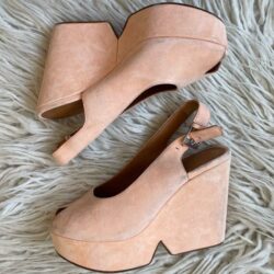 Robert Clergerie DYLAN Goatskin Suede Beige Platform Peep Toe Wedges Size 36