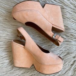 Robert Clergerie DYLAN Goatskin Suede Beige Platform Peep Toe Wedges Size 36