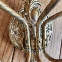 Rococo Hat & Coat Rack Decorative Brass W/ 6 Knob Double Hooks Central Mount Vtg
