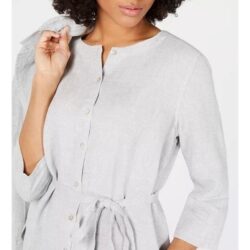 NWT Eileen Fisher Organic Linen Belted Shirtdress in Pearl Size Large