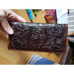 Women’s Brown Genuine Leather Bifold Wallet Long Embossing Clutch Purse