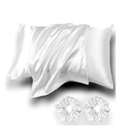 NWT 2 Pack Luxury White Satin King Size Pillowcases Envelope Closure Silky Soft